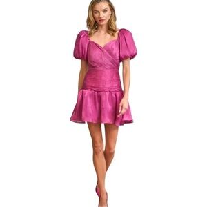 FATE, NWT, PLEATED METALLIC STAIN, MINI DRESS IN ATTRACTIVE BERRY COLOR. SIZE L